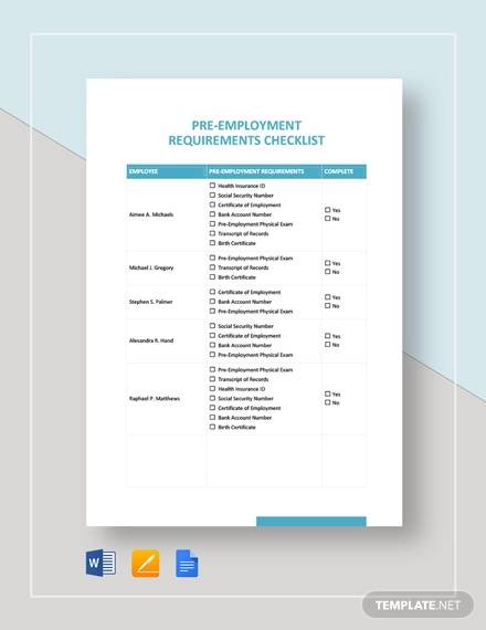 FREE 6+ Pre-Employment Checklist Samples & Templates in MS Word | PDF ...