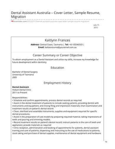 dental assistant resume templates free