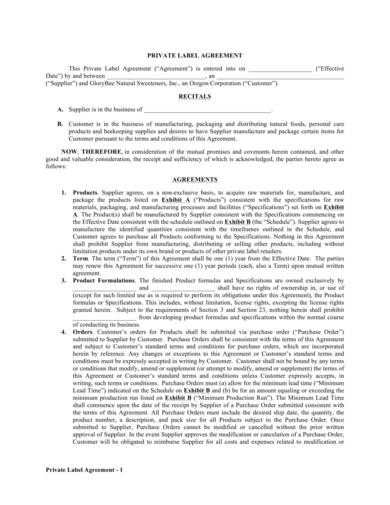 private label manufacturing agreement template