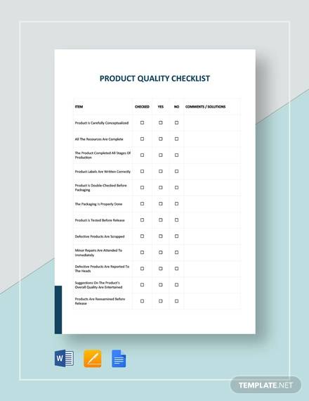 product quality checklist template