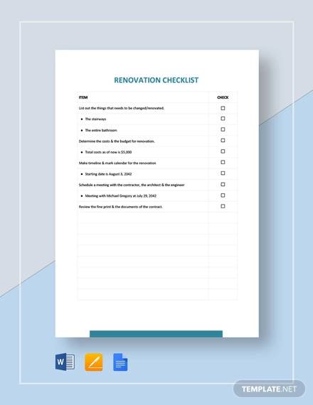 renovation checklist template