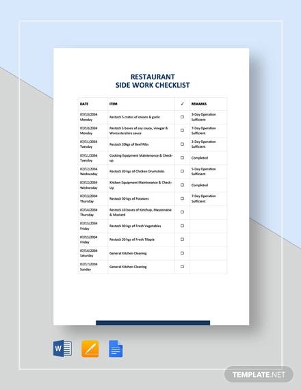 FREE 25  Sample Restaurant Checklist Templates in Excel PDF MS Word