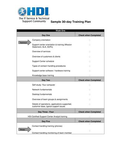 sample 30 day training plan