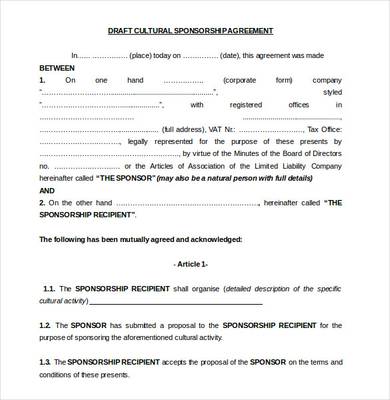 sample cultural sponsorship agreement template 1