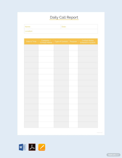 sample daily call report template