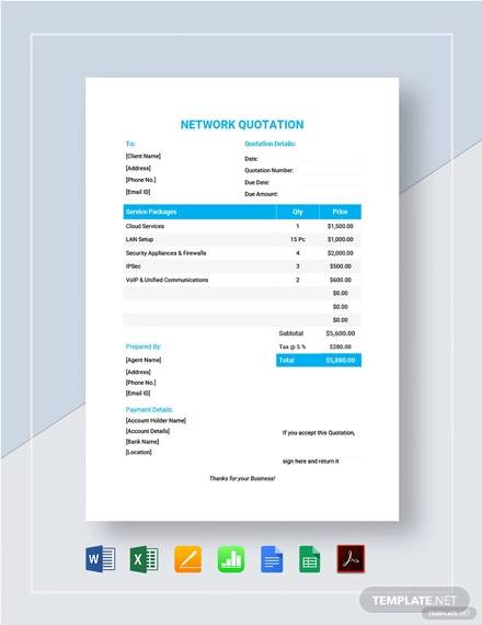 sample network quotation template