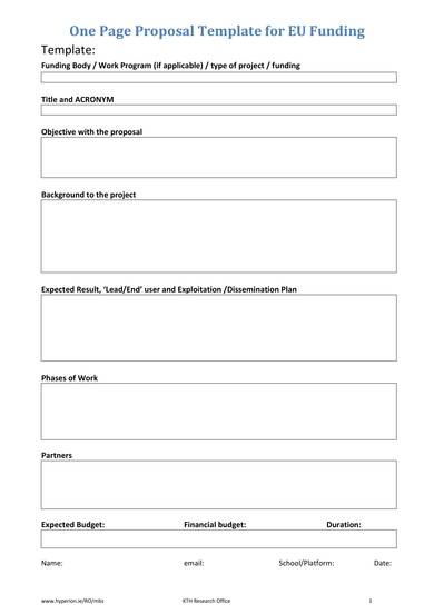 sample one page proposal template for funding