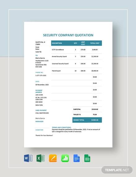 security company quotation template