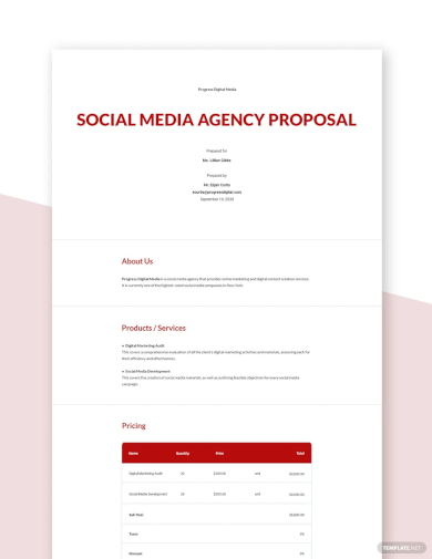 social media agency proposal template
