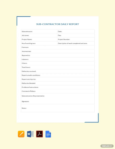 subcontractor daily report template