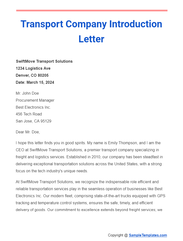 transport company introduction letter