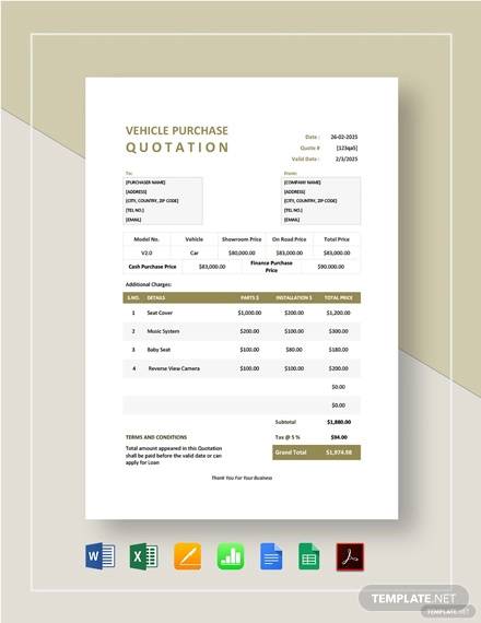 vehicle purchase quotation template