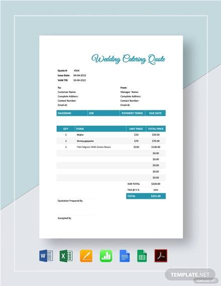 wedding catering quote template