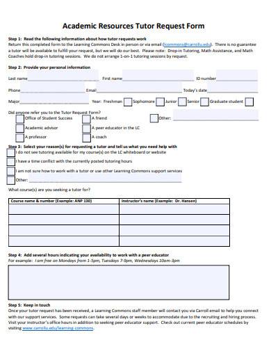 academic tutor request form