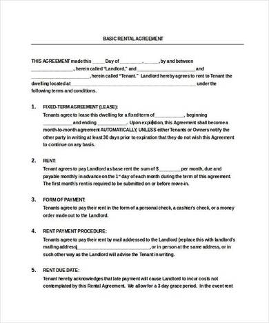 basic apartment rental agreement template