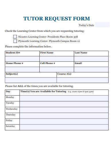 basic tutor request form