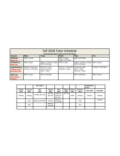 basic tutor schedule sample