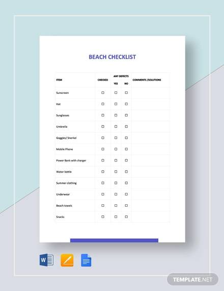 beach checklist template