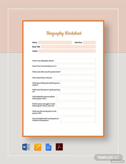 FREE 13  Biography Worksheet Templates in PDF MS Word