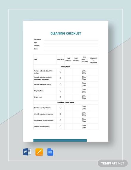 blank cleaning checklist template