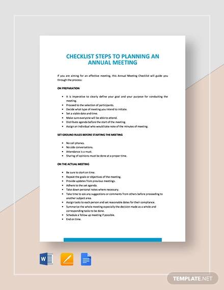 checklist steps to planning an annual meeting template