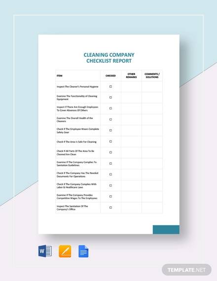 cleaning company checklist template