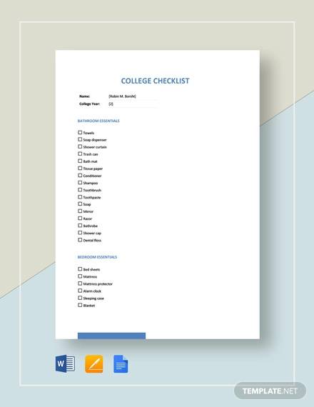 college checklist template