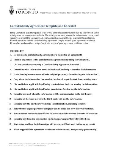 confidentiality agreement template and checklist