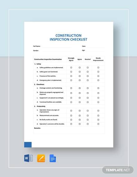 construction inspection checklist template