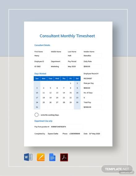 consultant monthly timesheet template