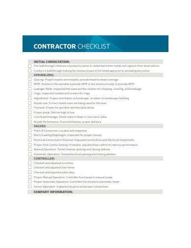 FREE 11 Contractor Checklist Samples In PDF MS Word