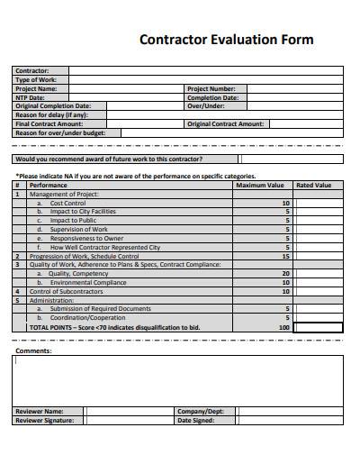 Contractor Evaluation Form Templates 0565