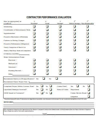 contractor performance evaluation form in doc