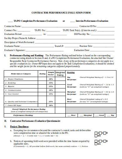 contractor performance evaluation form