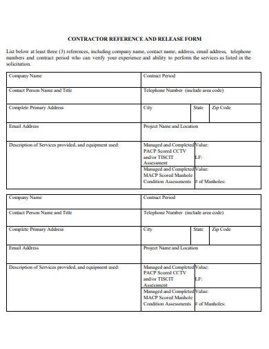 contractor reference and release form