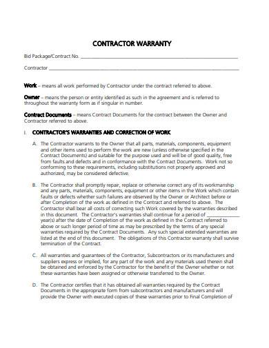 FREE 8  Contractor Warranty Samples in PDF MS Word