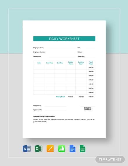 daily worksheet template