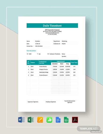 employee daily timesheet template