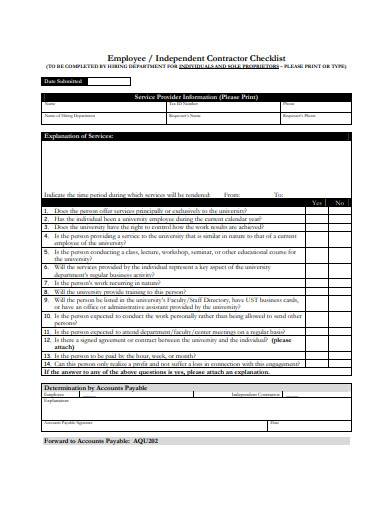 employee independent contractor checklist sample