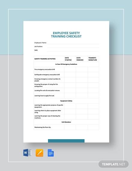 employee safety training checklist template