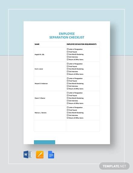 employee separation checklist template