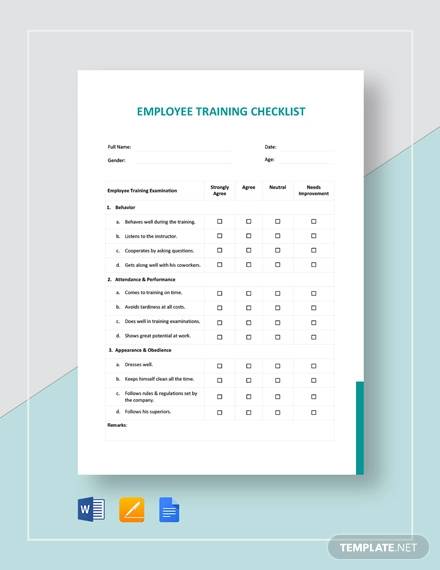 FREE 16  Training Checklist Samples in Excel PDF MS Word Google