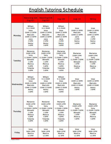 english tutor schedule template