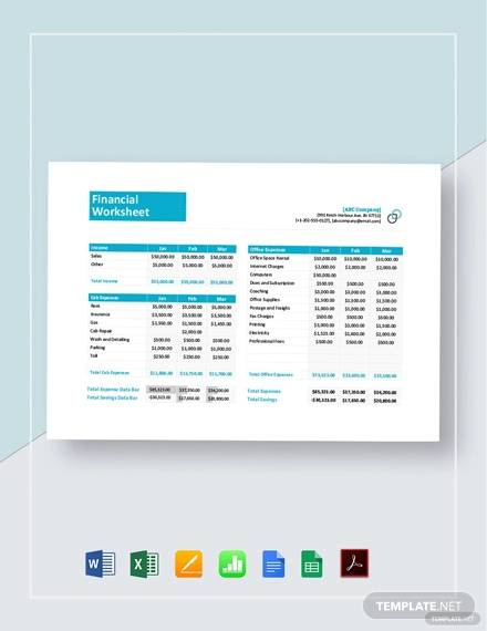 financial worksheet template