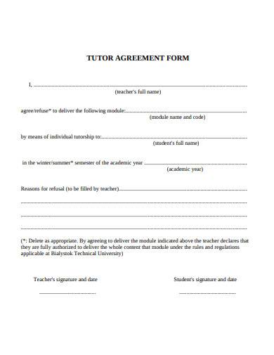 formal tutor agreement form