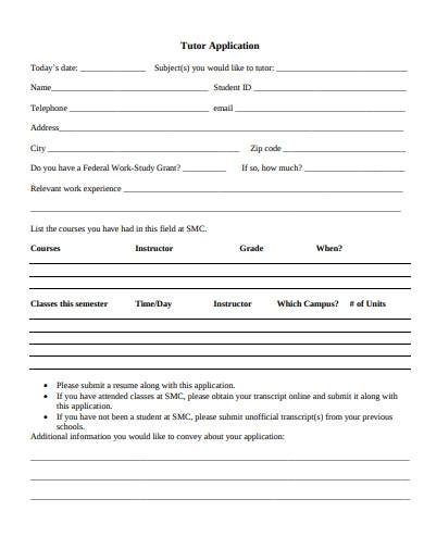 formal tutor application