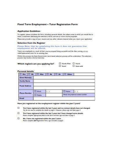 formal tutor registration form sample