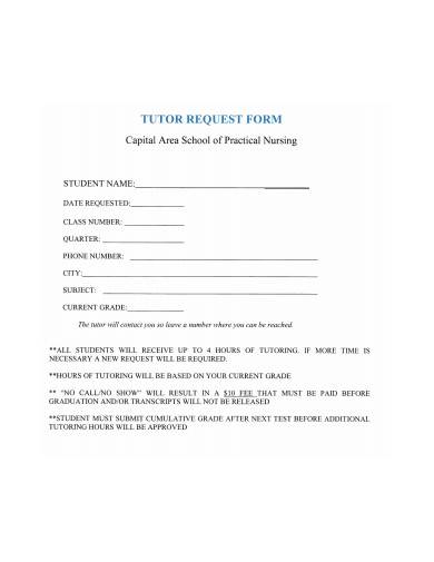formal tutor request form