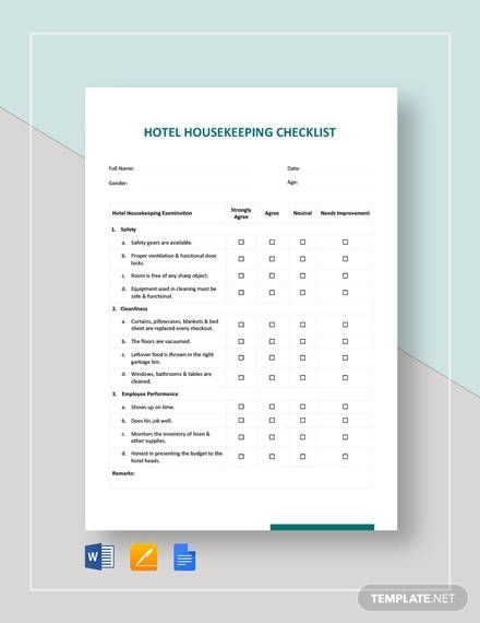 Daily Checklist Format For Hotel Housekeeping