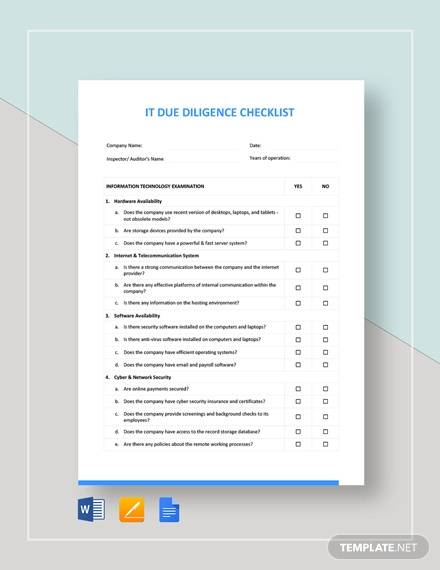 it due diligence checklist template